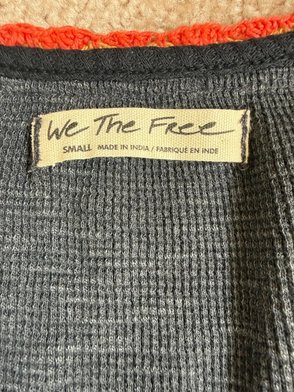 Free People We The Free Gray Batwing Oversized Crochet Waffle Knit Top - Picture 3 of 8